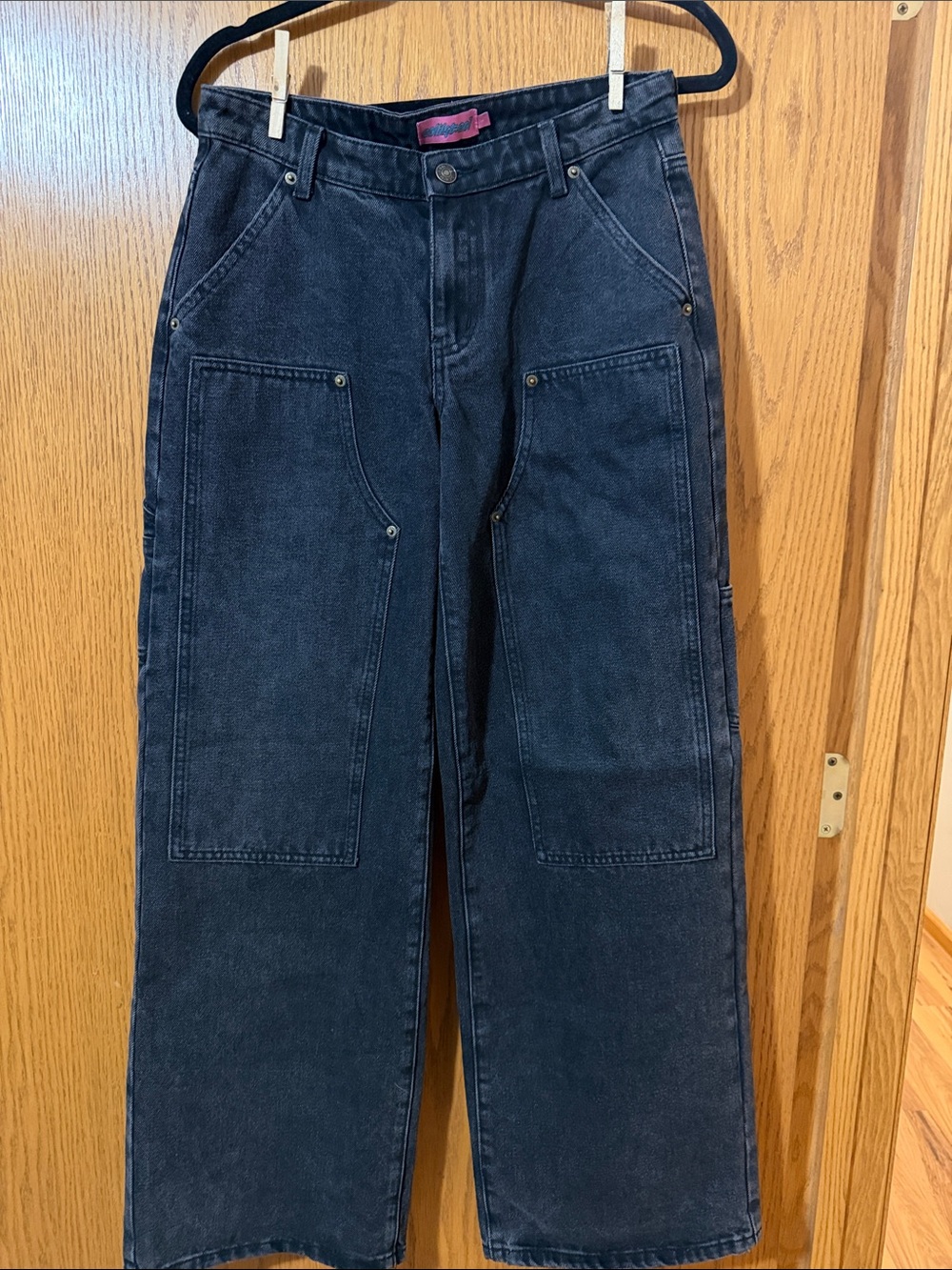 Edikted Black Wide-Leg Utility Jeans with Front Patch Pockets